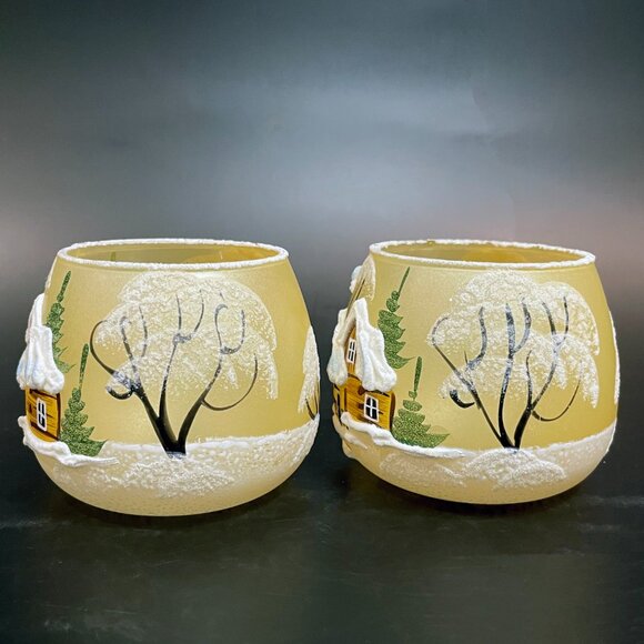 Annín Glassworks Hand Painted Glass Votive Candle Holders Czech 3.5" x 3" - Picture 2 of 5